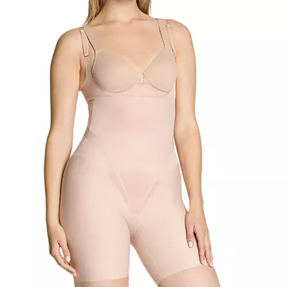 Spanx Open Bust Mid-Thigh Bodysuit Soft Nude
